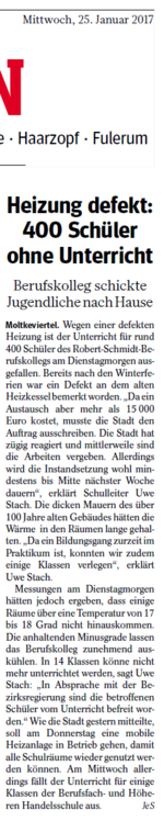 Heizung defekt - 400 Schüler ohne Unterricht